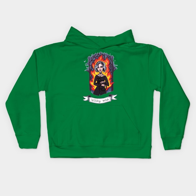 Witchy witch Kids Hoodie by Raluca Iov